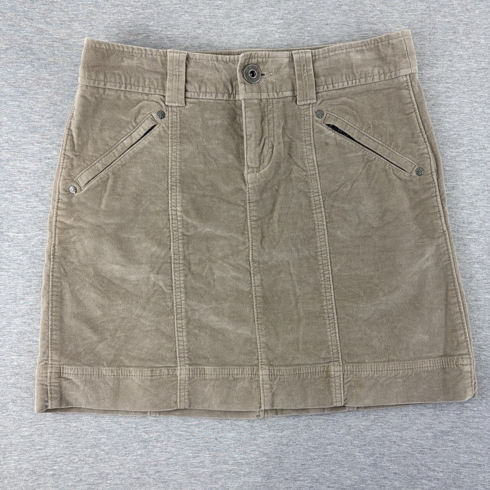 Athleta Khaki Corduroy Mini Skirt Size 2 Tan Cotton Stretch Casual Boho